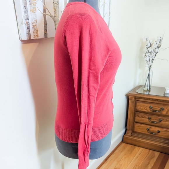 ~*Land's End Canvas Watermelon Red Cardigan Sweater - Size M*~ - Picture 4 of 8